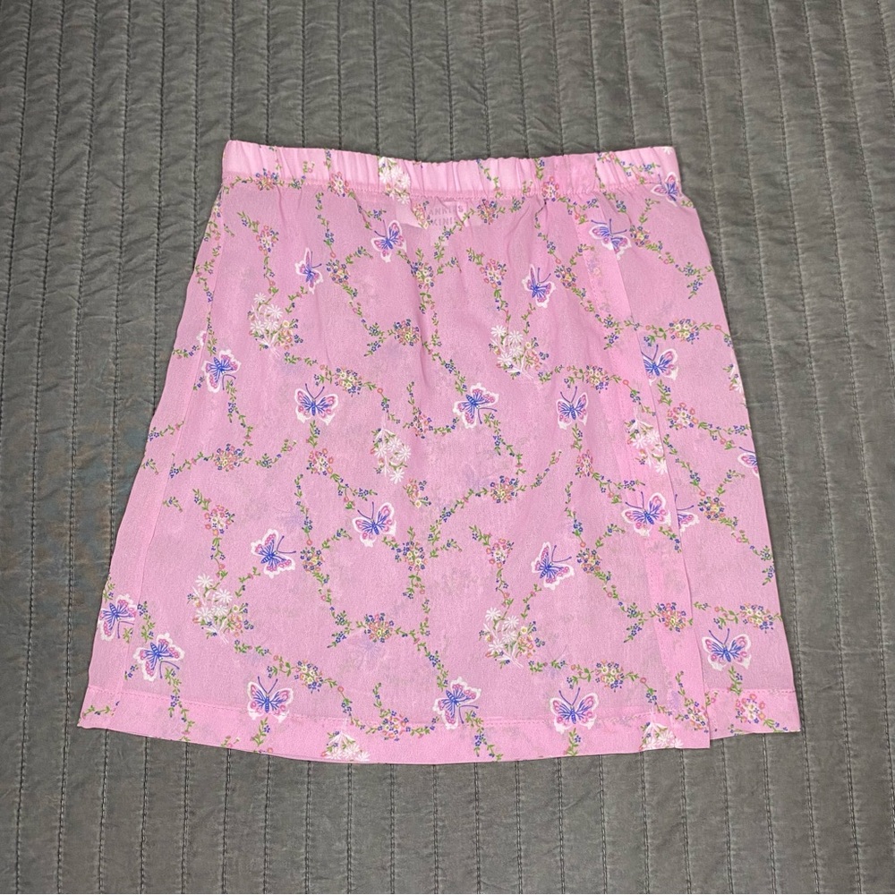 Frankie's Bikinis Pink Butterfly Floral Swim Coverup Skirt